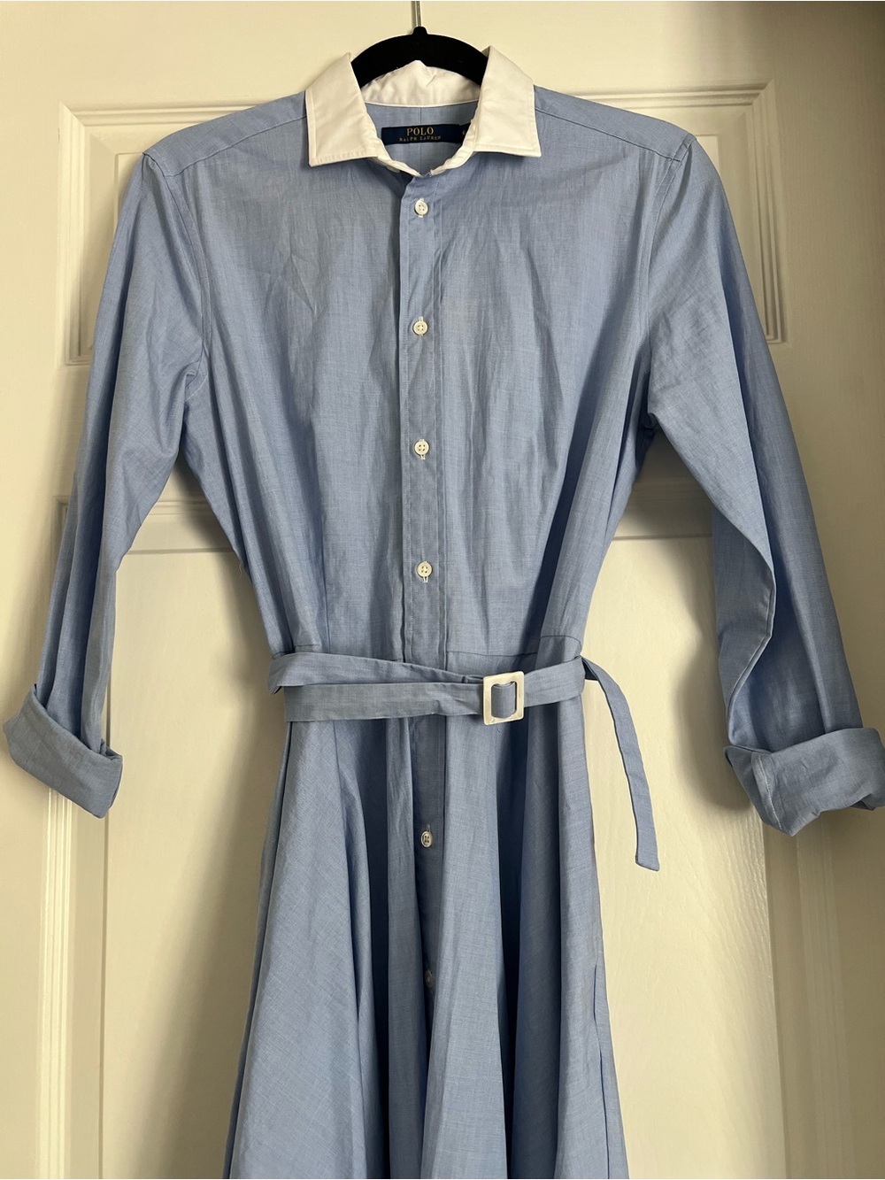 Ralph Lauren Belted Cotton Collared Shirt Dress with Pockets Coastal Luxury Sz 6 - Picture 3 of 6